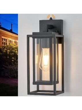 14” Dusk to Dawn Outdoor Wall Light - Double Cage Exterior Lantern Fixture